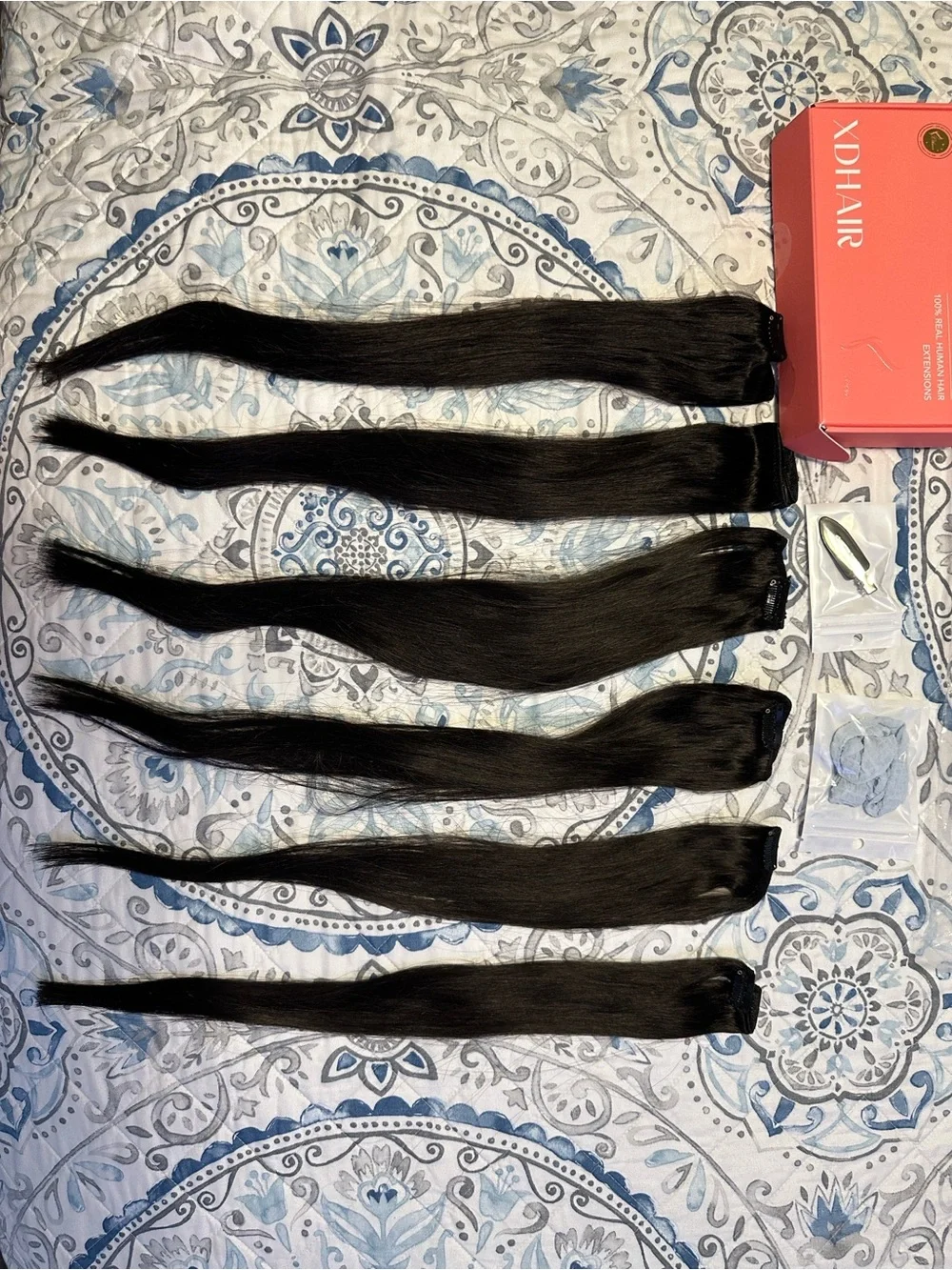 XD HAIR Black Straight Clip-In Extensions - 6 Pieces for Instant Length